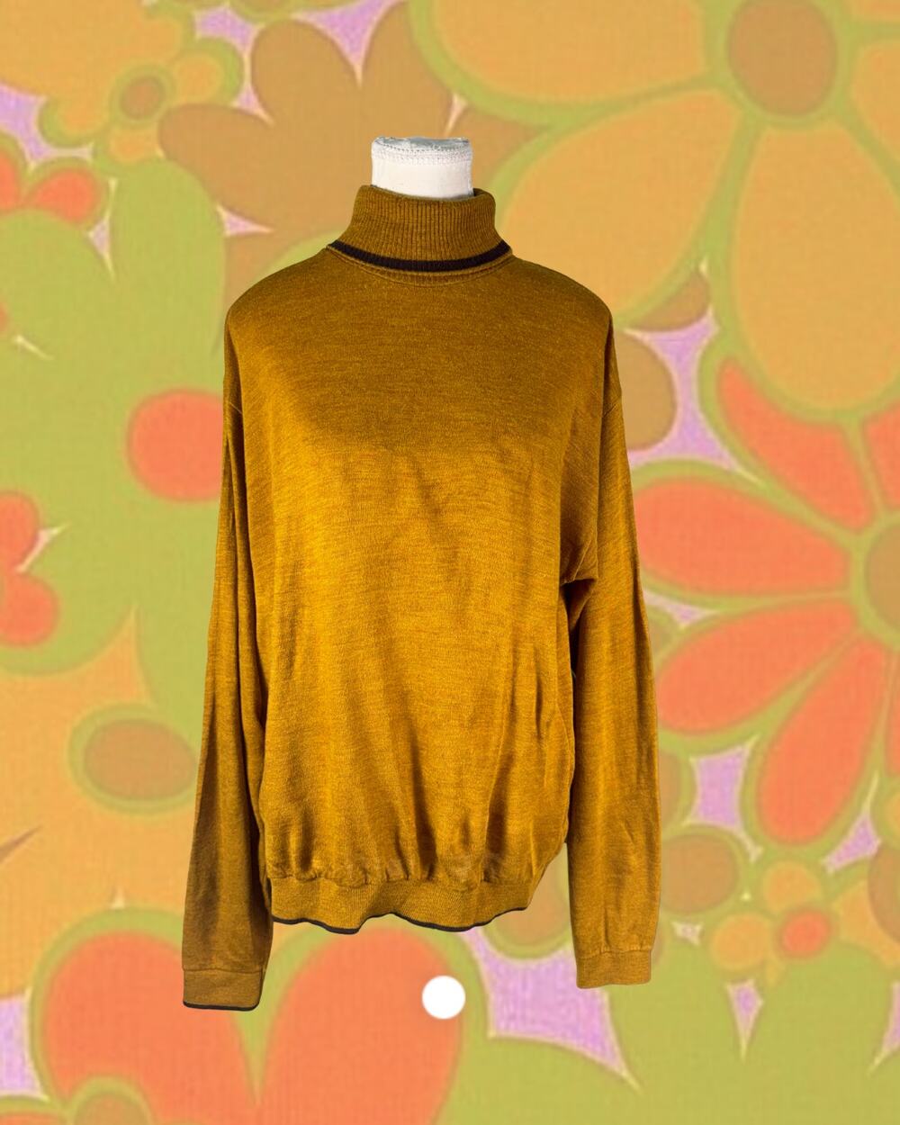 Vintage 50s by Campus Harvest Gold Brown Ring Turtleneck Sweater Size XL